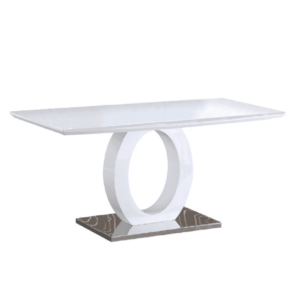 KONDELA Jedálenský stôl, biela vysoký lesk / oceľ, 150x80 cm, ZARNI